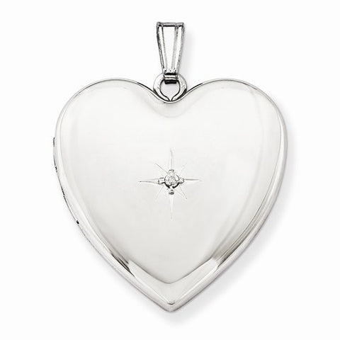 Sterling Silver 24mm with Diamond Star Design Heart Locket
