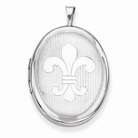 Sterling Silver 26mm Fleur De Lis Oval Locket
