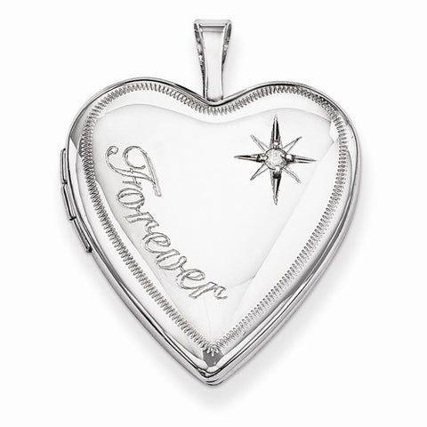 Sterling Silver 20mm Forever with Diamond Star Heart Locket