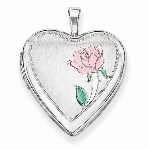 Sterling Silver 20mm Enameled Flower Heart Locket