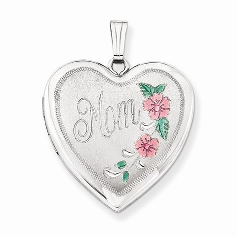 Sterling Silver 24mm Enameled Floral Mom Family Heart Locket