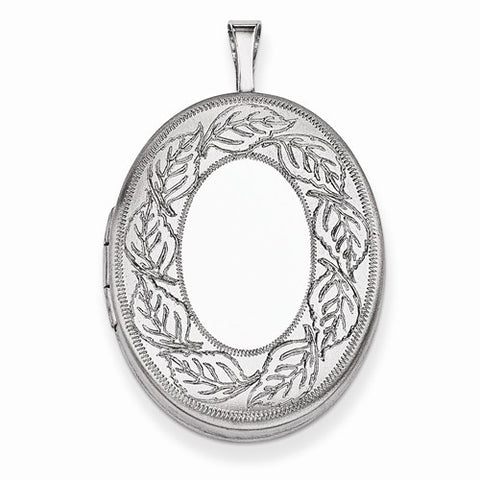 Sterling Silver 26mm Leaf Border Oval Locket