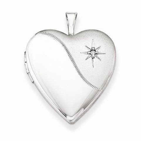 Sterling Silver 20mm with Diamond Star Satin/Polished Heart Locket