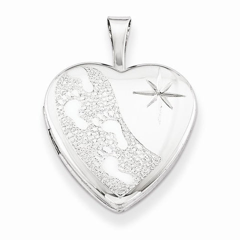 Sterling Silver 16mm D/C Footprints Heart Locket