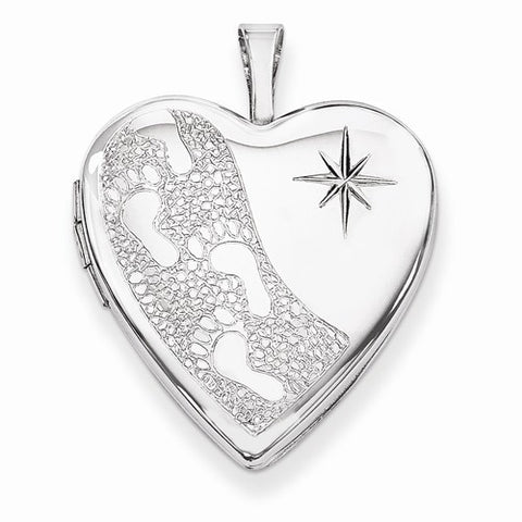 Sterling Silver 20mm D/C Footprints Heart Locket