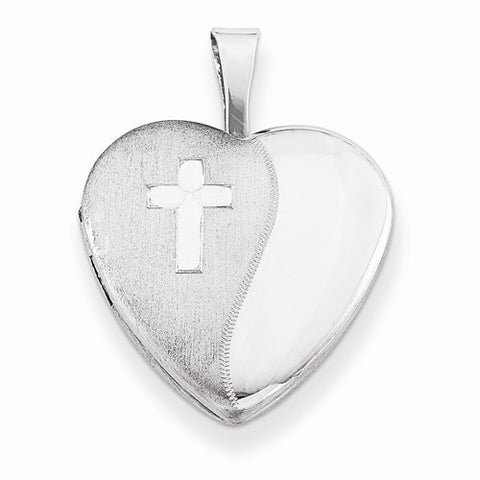 Sterling Silver & Diamond 16mm D/C Cross Heart Locket