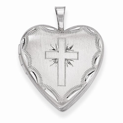 Sterling Silver 20mm Satin & D/C Cross Heart Locket