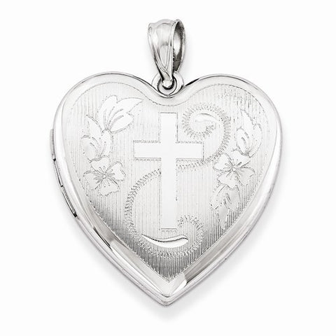 Sterling Silver 24mm D/C Cross Heart Locket