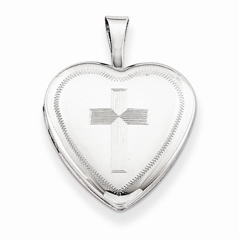 Sterling Silver 16mm Cross Heart Locket