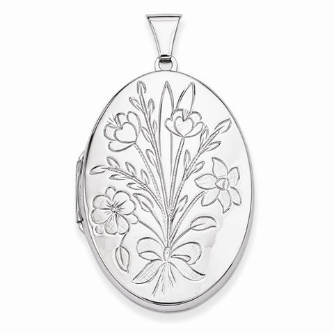 Sterling Silver Floral Bouquet Oval Locket