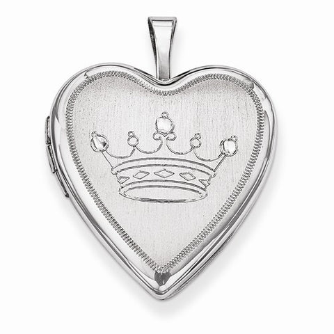 Sterling Silver 20mm Satin & D/C Crown Heart Locket