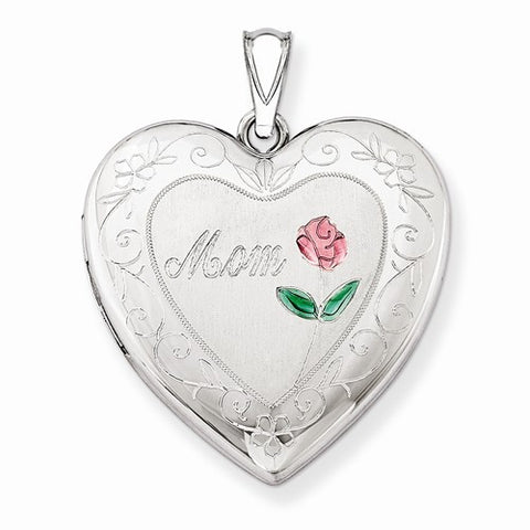 Sterling Silver 24mm Enameled, D/C Mom Heart Locket