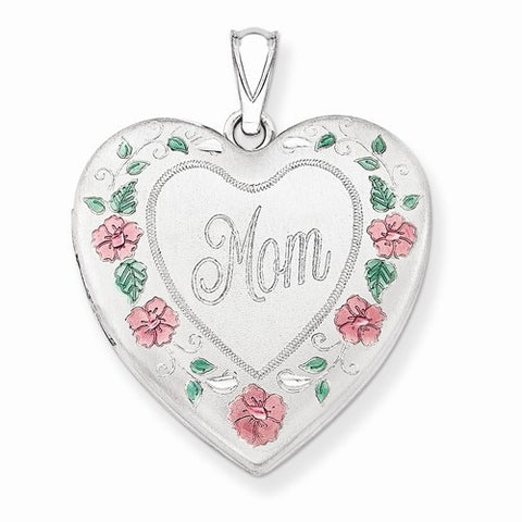 Sterling Silver 24mm Enameled, D/C Mom Heart Locket