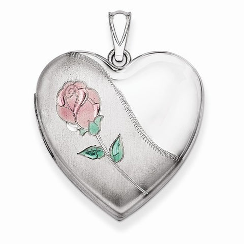 Sterling Silver 24mm Satin, Enameled, D/C Rose Locket