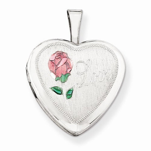 Sterling Silver 16mm Enameled & D/C Love Heart Locket