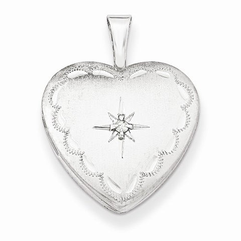 Sterling Silver & Diamond 16mm Satin & D/C Heart Locket