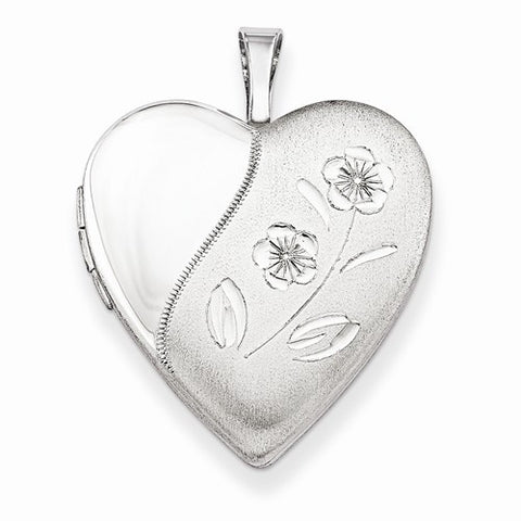 Sterling Silver 20mm D/C Floral Heart Locket
