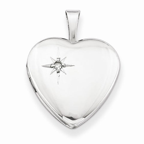 Sterling Silver & Diamond 16mm Polished Heart Locket