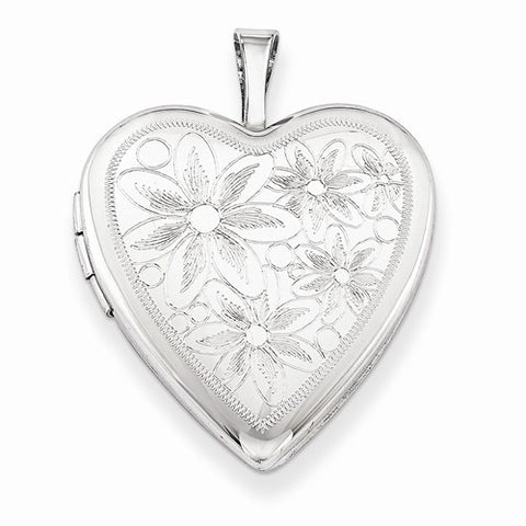 Sterling Silver 20mm Textured Daisies Heart Locket