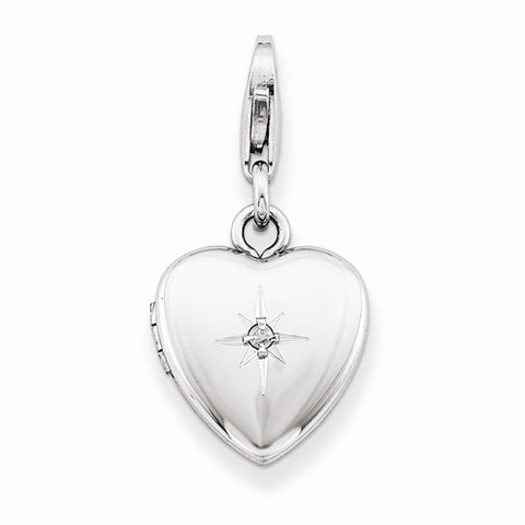 Amore La Vita Sterling Silver & Diamond Polished Lobster Clasp 12mm Heart Locket