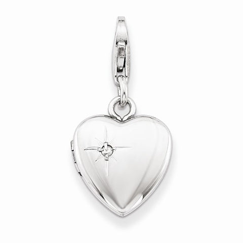 Amore La Vita Sterling Silver & Diamond Polished Lobster Clasp 12mm Heart Locket