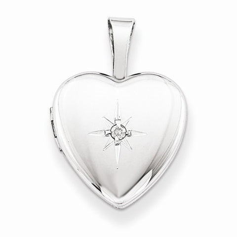 Sterling Silver & Diamond Polished 12mm Heart Locket