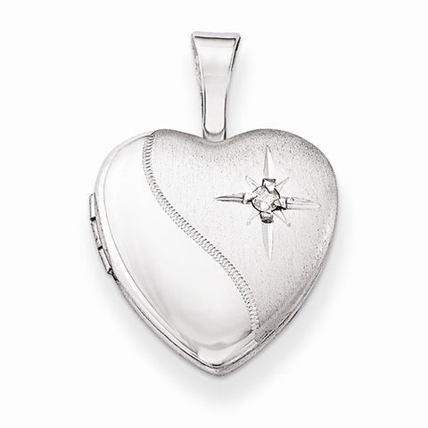 Sterling Silver & Diamond Polished and Satin 12mm Heart Locket