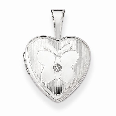 Sterling Silver & Diamond Butterfly 12mm Heart Locket