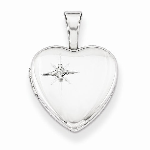 Sterling Silver & Diamond Polished 12mm Heart Locket