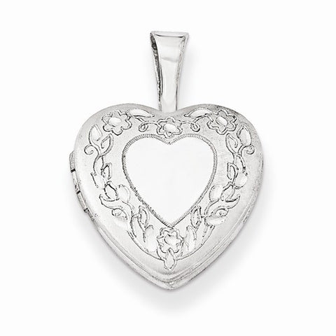 Sterling Silver Flower Border 12mm Heart Locket