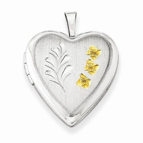 Sterling Silver Gold-Plated Wheat 16mm Heart Locket
