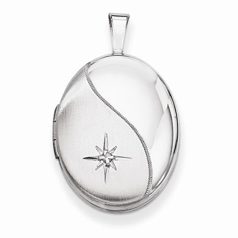 Sterling Silver 19mm Diamond Polished and Brushed Oval Locket