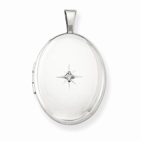 Sterling Silver & Diamond Polished 19mm Oval Locket