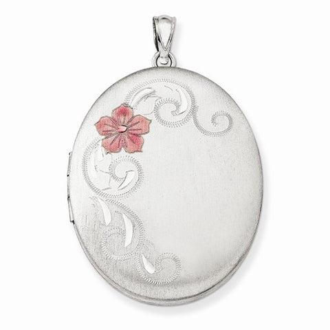 Sterling Silver W/ Enamel Flowers 34mm Oval Locket