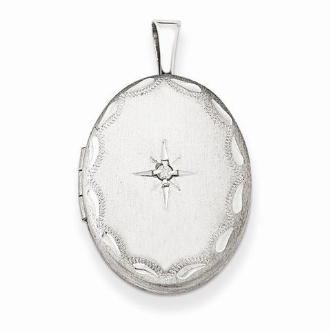 Sterling Silver & Diamond Side Scallops 19mm Oval Locket