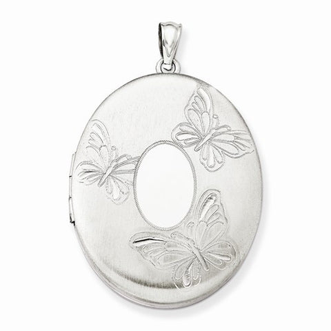 Sterling Silver 3 Butterflies 34mm Oval Locket