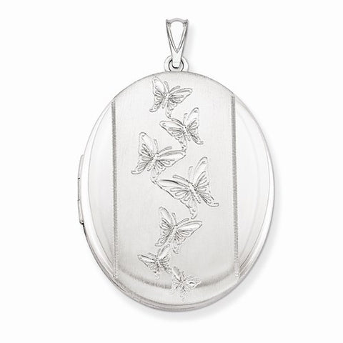 Sterling Silver Butterflies 34mm Oval Locket