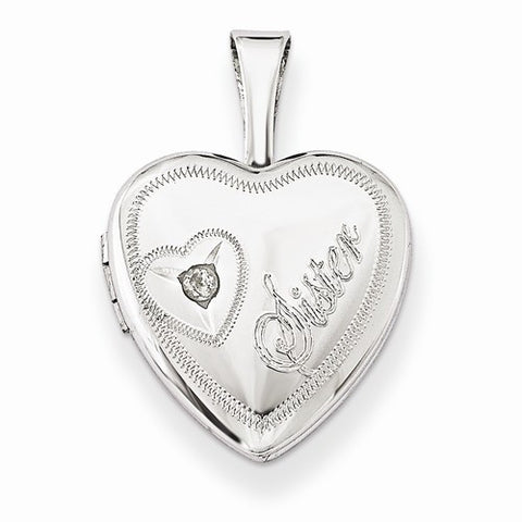 Sterling Silver & Diamond Sister Heart 12mm Heart Locket