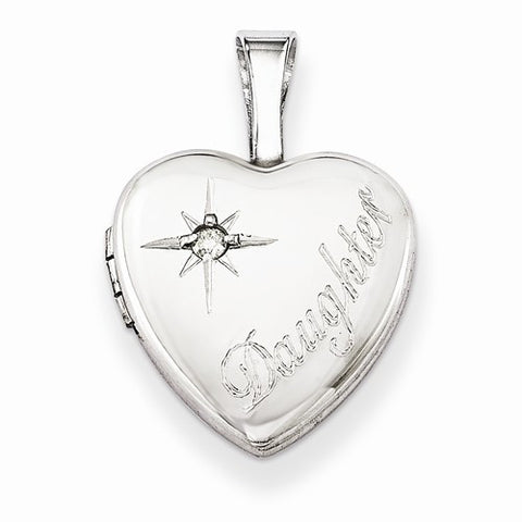 Sterling Silver & Diamond Daughter 12mm Heart Locket