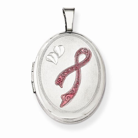 Sterling Silver W/ Enamel Pink Ribbon 19mm Oval Locket