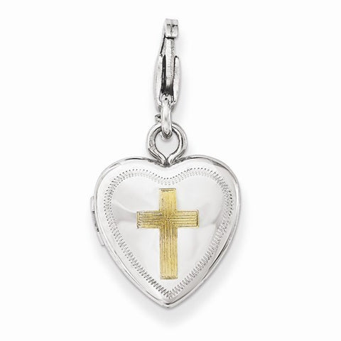 Sterling Silver Gold-Plated Cross Lobster Clasp 12mm Heart Locket