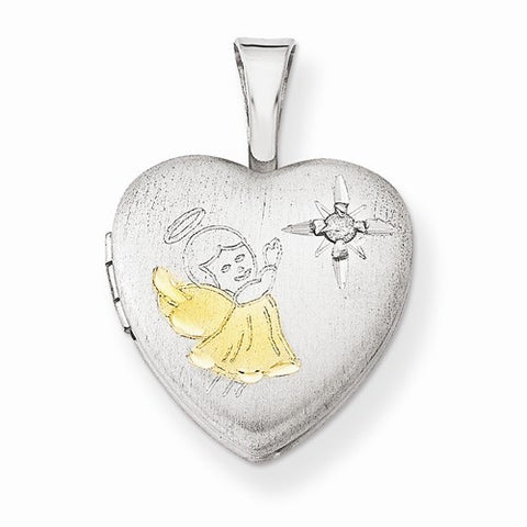 Sterling Silver Gold-Plated & Diamond Angel 12mm Heart Locket