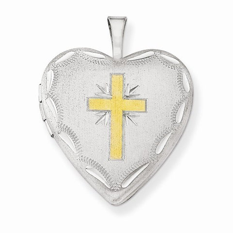 Sterling Silver Gold-Plated Cross 20mm Heart Locket