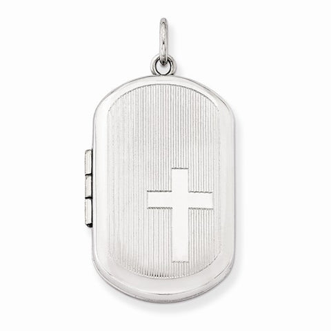 Sterling Silver w/ Side Cross Rectangular Locket