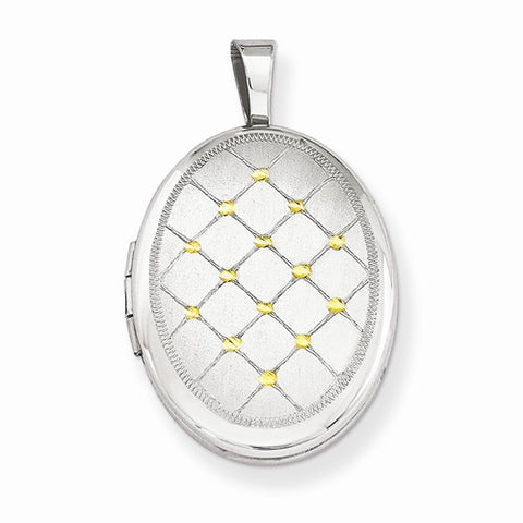 Sterling Silver Gold-Plated Quilt Pattern 16mm Oval Locket