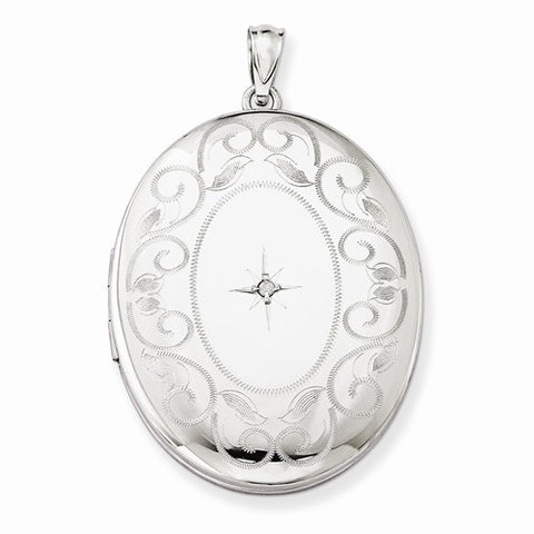Sterling Silver & Diamond W/ Swirl Border 34mm Oval Locket