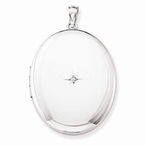 Sterling Silver & Diamond Polished 34mm Oval Locket