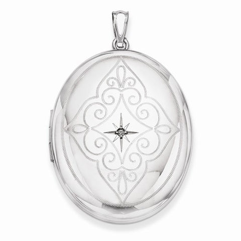 Sterling Silver & Diamond Center with Swirls 34mm Oval Locket