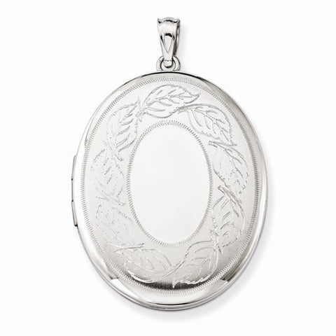 Sterling Silver Leaves Border 34mm Oval Locket