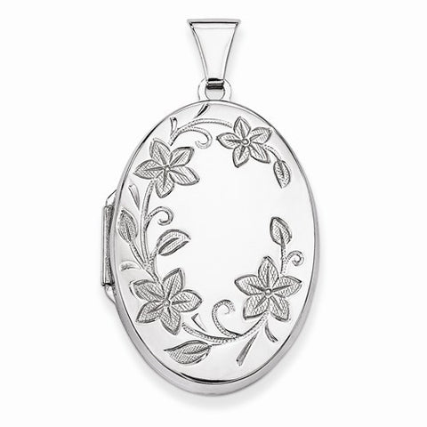 Sterling Silver Floral Oval Locket
